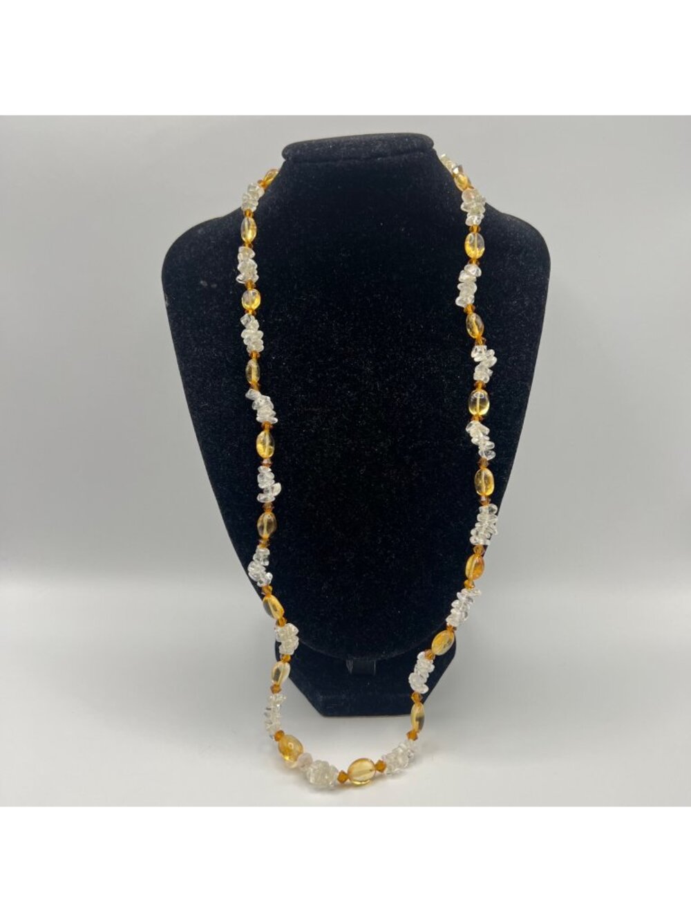 Vintage Citrine Clear Quartz Beaded Necklace 14K Gold-Filled Clasp 22" 26.4g